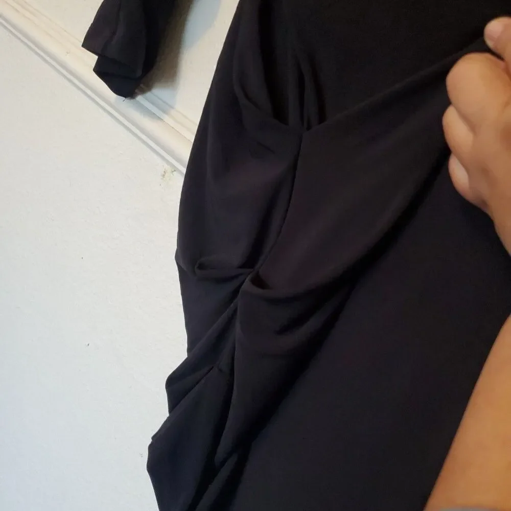 IMAN Assymetric Tunic‎ Blouse Side Ruched 3/4 Sleeve Womens Size XL Black - Picture 8 of 15